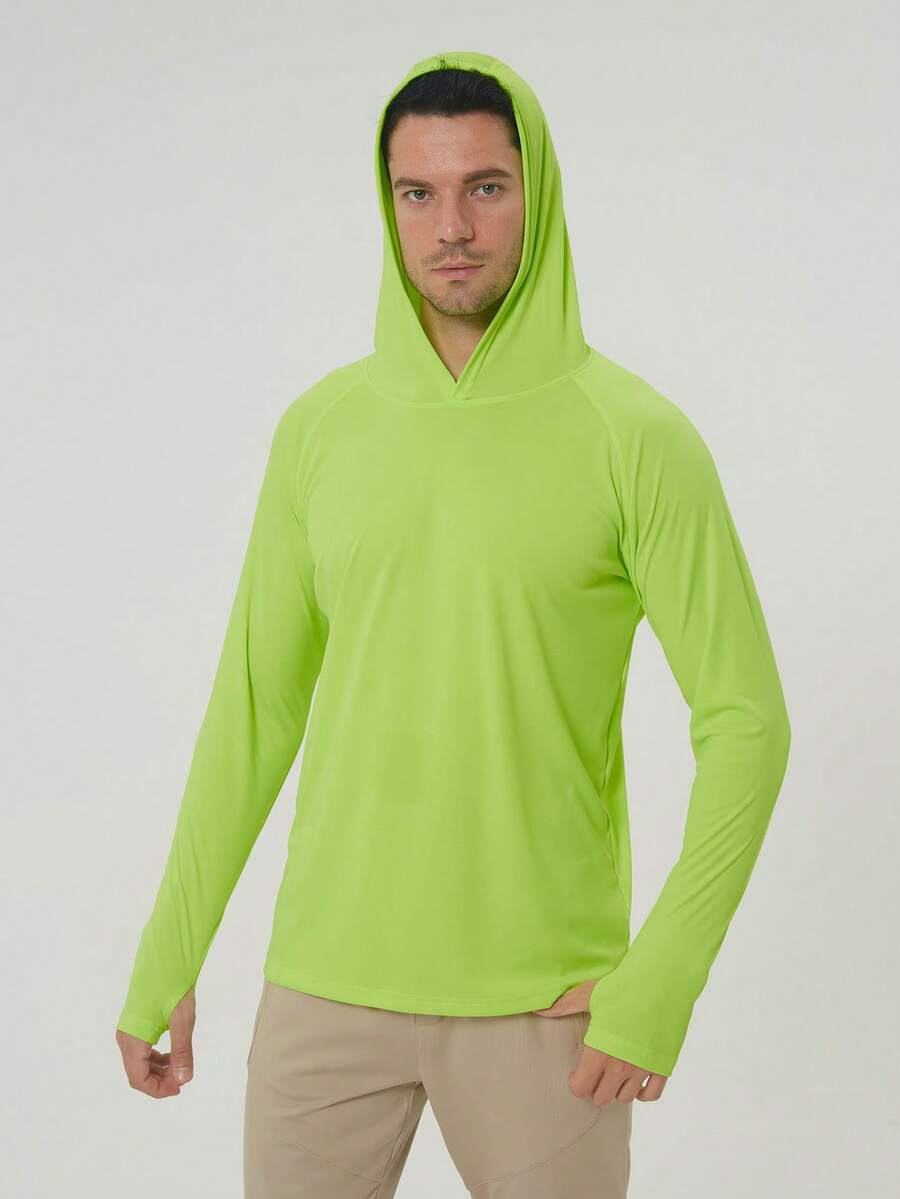 Men's UPF 50+ Sun Protection Hooded Long-Sleeved Fishing Running Fitness SPF Outdoor UV Shirt Quick-Dry Lightweight Top - fluorescent green - View 1