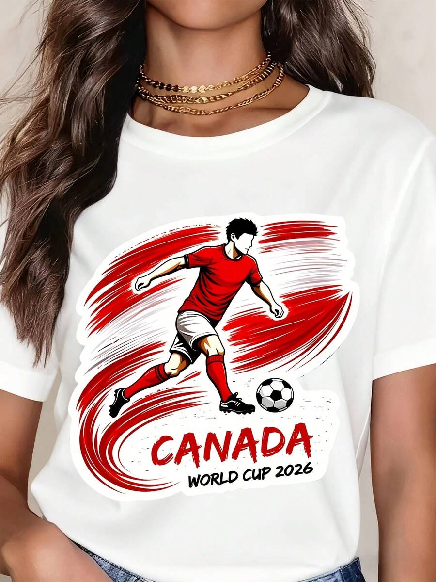 Canada World Cup 2026 Soccer Player Graphic T Shirt White Sport Inspired Design For Casual Wear And Fan Events - 白色 - 查看 1