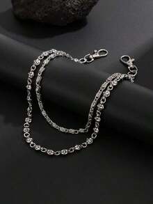 1pc Unique Hip-Hop Geometric Metal Chain Belt, Used For Pants Decoration, Multi-Layer Flower Paperclip Chain Body Chain, Suitable For Men's Daily Wear And Parties, Ideal Gift For Men, Birthday Gift, Holiday Gift - 銀色 - 查看 4