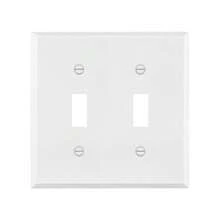 Double Toggle Light Switch Metal Cover Plate, Wall Plate, Corrosion Resistant, Standard Size 2-Gang 4.50\ X 4.57\, Powder Coated Stamped Steel, 7712-WM, White Matte (Pack Of 1) - WhiteMatteStandardSize - View 1
