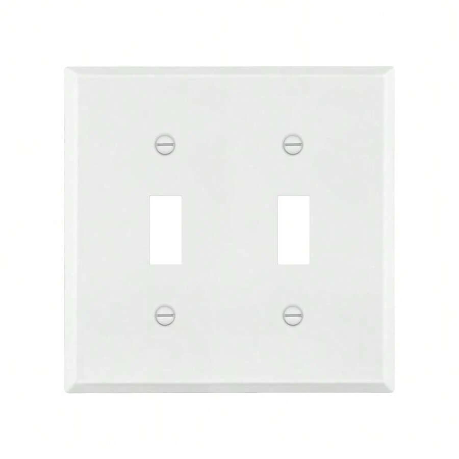 Double Toggle Light Switch Metal Cover Plate, Wall Plate, Corrosion Resistant, Standard Size 2-Gang 4.50\ X 4.57\, Powder Coated Stamped Steel, 7712-WM, White Matte (Pack Of 1) - WhiteMatteStandardSize - View 1