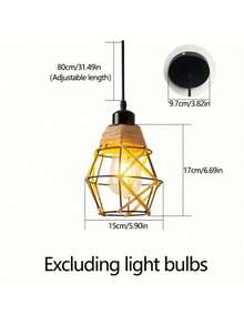 1pc Linen Rope Pendant Lamp, Vintage Industrial Style For Loft, Dining Room, Bar, Cafe - Rattan Chandelier - View 15