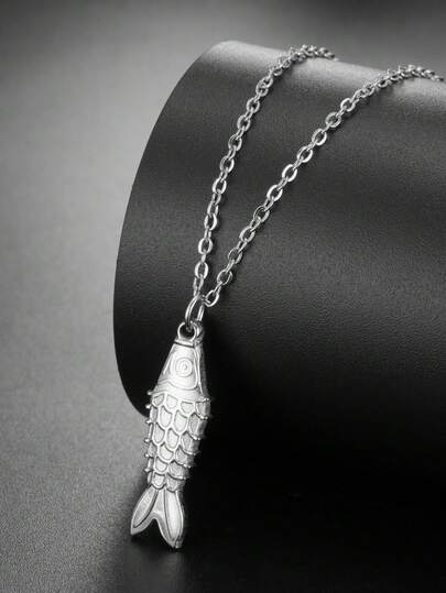 TEAMER 1pc Fashionable Stainless Steel 3D Fish Pendant Necklace, Cute Animal Pattern Unisex Necklace