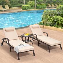 HOMREST Wicker Chaise Lounge Set Of 2, Pool Lounge Chair With Side Table, Outdoor Reclining Lounger Chair With Wheels 5-Level Adjustable Backrest For Poolside Deck Lawn,Khaki - KHAKI - Xem 1