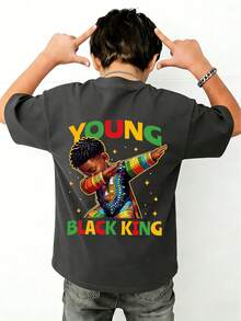 Tween Boy Casual Funny Print Crew Neck Short Sleeve T-Shirt, Summer Top - Dark Grey - View 4