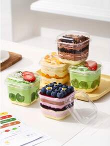 1/10/20 Peças Copos de Mousse Quadrados Transparentes, Caixas de Doces, Adequados para Sobremesas de Aniversário, Casamento, Festa de Feriado, Frutas, Pudim, Gelatina, Sorvete, Recipientes de Cozimento, Suprimentos para Festa, Buffet de Eventos, Recipientes Quadrados, Louça Moderna, Copos Leves, Recipientes para Bolo - Multicolorido - Visão 6