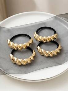 4件套优雅金色金属发圈，奢华女士发绳发圈马尾发圈橡皮筋发带 - 彩色 - 查看 11