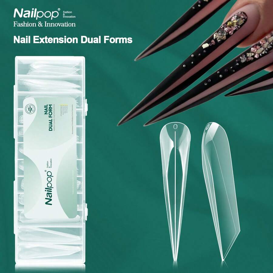 Stiletto Dual-Tone Nail Mold Set, 14 Sizes, Y2K Extension Poly Gel Modeling Gel, Salon & Home Use Tools, Transparent Storage Box For Easy Organization - Multicolor - View 1