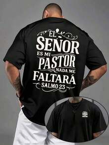Camiseta con versículo cristiano, transpirable, de tela estampada a doble cara, antiencogimiento, de gran tama?o, urbana, suave y esencial para el día a día. - Negro - Ver 6