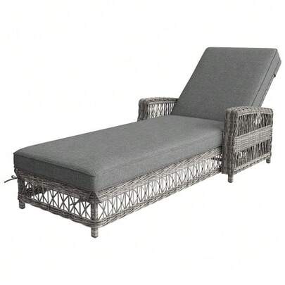 Set Of 2 Outdoor Rattan Sun Loungers, Weather-Resistant, With Adjustable Backrest, Removable Cushion, For Terrace, Balcony Or Pool, Grey.
