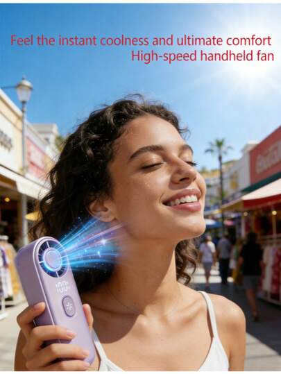 迷你手持风扇，仅4.33英寸（约11.5厘米）。Type-C快充，配备2000mAh大容量电池。超长续航，超强劲风力。小巧设计，100档风速可调。方便户外使用，旅行、购物、露营等场合皆宜，随时随地保持凉爽。送给女士、自己、家人、朋友的理想礼物，贴心之选，贴心伴侣。
