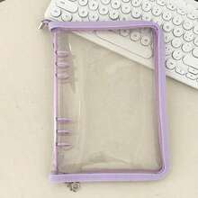 A5拉链活页夹闪光封面收纳本日记本，子弹笔记本，带透明PVC相册，附赠10张可替换贴纸 - 多色 - 查看 12