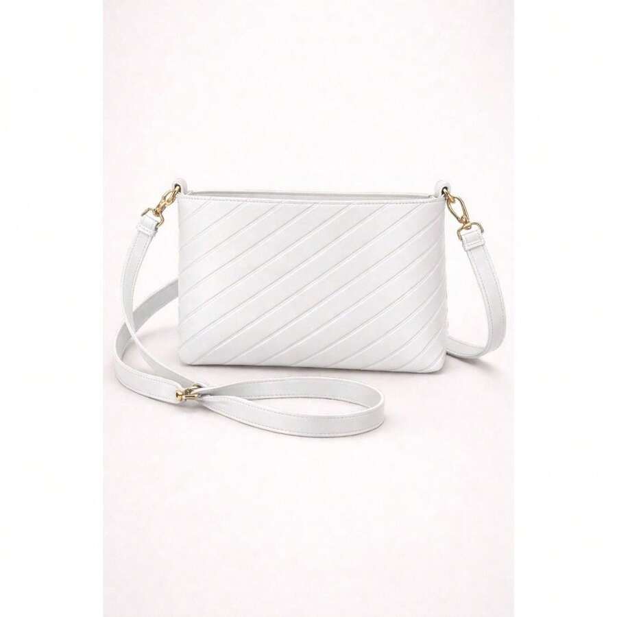 Women's Small Crossbody Zipper Bag With Modern Chain - White - View 1