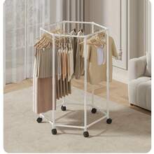 1pc Rotatable Clothing Rack-Sturdy 16mm Metal Tube Hexagonal Rotatable Clothing Rack With Wheels,Freestanding Vertical Garment Hanger, Portable Design For Efficient Clothes Storage And Display, Black/ White, Laundry Room Organizer - View 4