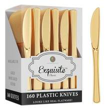 Gold Plastic Knives Heavy Duty 160 Pcs Gold Plastic Silverware Heavy Duty Disposable Silverware Set Disposable Knives Eating Utensils Sets Flatware Set For Parties Events - Gold - View 1