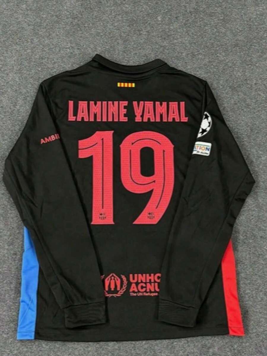 2425 Barcelona Away Yam/Al Long Sleeve 19 Football Jersey Breathable Quick Dry Training Jersey - Black - View 1