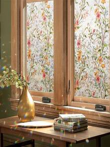 Window Privacy Film Floral Rainbow Decorative Stickers, 3D Static Stained Glass Cling, Removable Cover For Home Heat Control Anti-UV, Car Sunroof Vinyl Decals Non-Adhesive - Sangge Flower - View 2