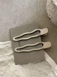 2pcs Minimalist Silver Wavy Line Hair Clips, Geometric Rectangle & Water Drop Duckbill Bangs Clips, New - Silver - View 15