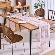 1pc 70*400cm Floral Tablecloth, 10ft Embroidered Sheer Spring Wildflower Tablecloth, Seasonal Summer Butterfly Kitchen Dining Room Gauze Decor For Wedding, Baby Shower, Birthday Party - Multicolor - View 8