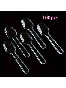 100个透明塑料迷你勺，适用于甜点、冰淇淋、果冻、布丁、酸奶品尝、开胃菜、家庭聚会、野餐、餐厅和厨房 - 彩色 - 查看 9
