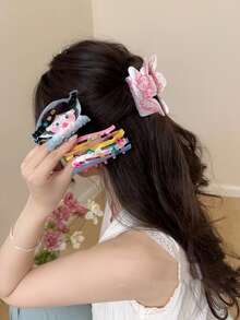 1pc Dopamine Y2K Acetate Large Music Note Hair Claw Clip, Cute Cartoon Hair Clip/Clamp, Funny Character Big Claw Hair Clip For Women, Sweet Girl Daily/Party/Holiday Hair Accessory, Strong Grip Non-Slip Hair Clip Suitable For Thick & Thin Hair, Multiple Styles Available,Summer,Travel - Multicolor - View 3