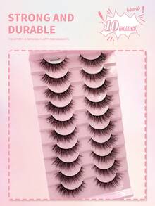 ENCHUW 10 pares de pestañas postizas esponjosas y suaves con volumen, estilo natural, con banda transparente, pestañas reutilizables para maquillaje de vacaciones - Negro - Ver 5