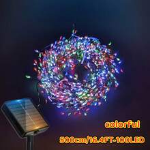 1 Set de Luces de Cadena Alimentadas por Energía Solar con Decoración de Fuegos Artificiales, Adecuado para Decoración Exterior, Día de San Valentín y Navidad, 100/200/300 Luces LED para Césped, Jardín, Ventana, Cerca, Árbol de Navidad - Línea verde oscura alimentada por energía solar - Ver 2