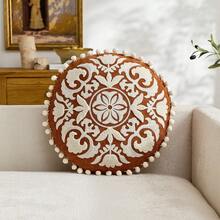 1 Stück traditioneller runder Kissenbezug mit orange Medaillon Stickerei, Frühlings-/Sommer Blumen Kissen, geeignet für Inneneinrichtung, Kissenbezug für alle Jahreszeiten, Kissenfüllung nicht enthalten - Orange - Übersicht 10