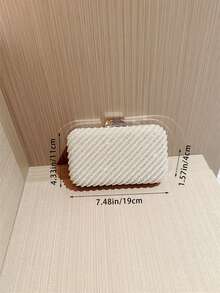 女士仿珍珠装饰盒形链条单肩包 - 米色 - 查看 5