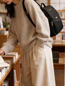 Solid Color Nylon Women Minimalist Versatile Fashion Classic Backpack, Suitable For School, Travel, - Black - View 4