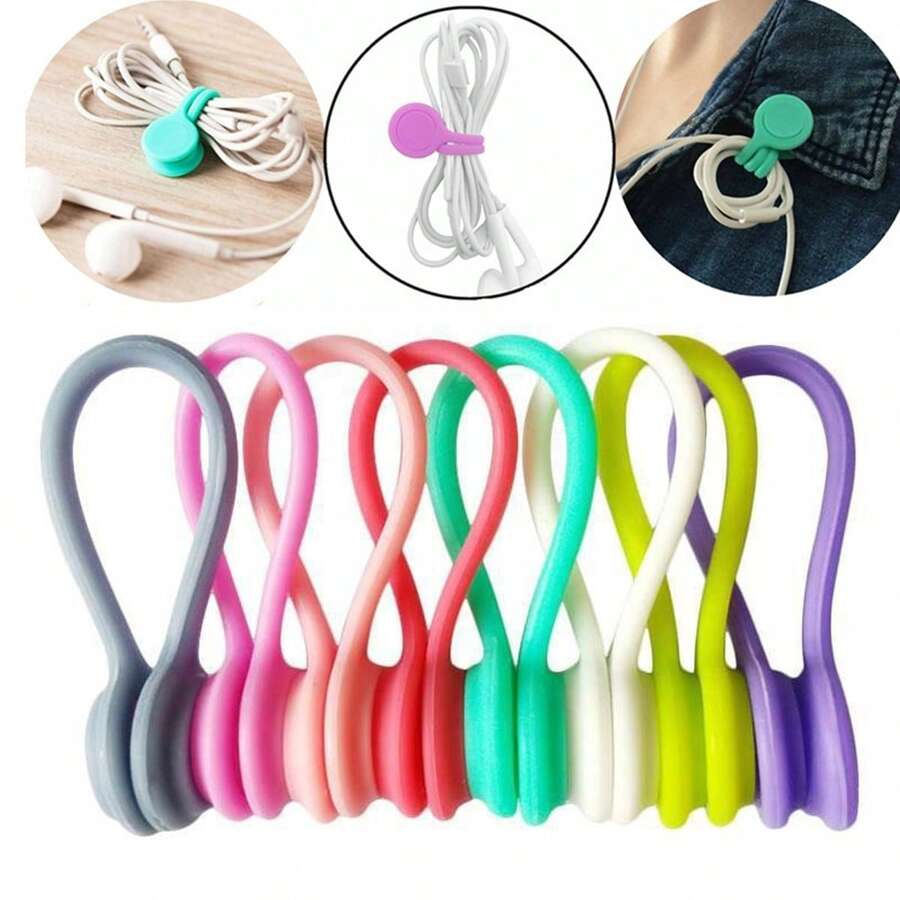Cuộn dây tai nghe từ tính sáng tạo, bộ sắp xếp cáp từ tính bằng silicon, giá đỡ cáp dữ liệu tai nghe điện thoại đa chức năng với kẹp nam châm và miếng dán tủ lạnh.