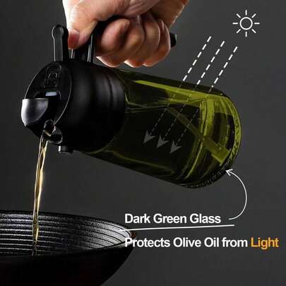 Premium Olive Oil Bottle, Made Of UV-Blocking Glass Material To Preserve Olive Oil Flavor, Spray Bottle/Oil Pot Dual-Use, Comes With Shading Label, Splash-Proof, Suitable For Kitchen And Outdoor Cooking