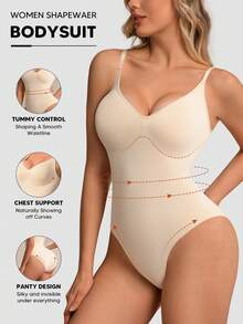 Suprenx 1 bộ jumpsuit nữ tối giản giúp thon gọn vòng eo, kiểu Hàn Quốc, thích hợp mặc lót bên trong trang phục lễ hội. - Màu be - Xem 4