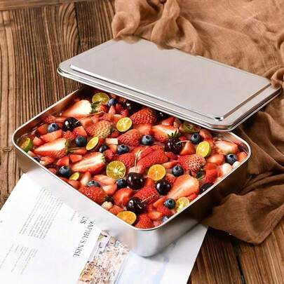 不锈钢烤盘、蛋糕模具、带盖提拉米苏蒸盘，适用于蒸制蛋糕；可叠放零食盒，适用于坚果、水果和野餐；不锈钢午餐盒；可叠放食品储物盒，适用于野餐、露营和家庭聚会