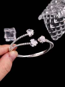 1pc Fashionable Luxury Elegant Personalized Versatile Rhinestone Heart Bracelet, Women's Daily, Holiday, Party Gift Jewelry - Multicolor - View 2