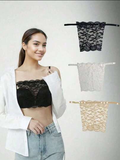 Áo ngực ren phối không đường may dành cho nữ, áo ngực ngắn hở lưng gợi cảm với dây đeo vô hình, phù hợp cho váy, đám cưới, tiệc tùng.