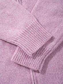 Autumn/Winter New Solid Color High Collar Unisex Elegant Zip-Up Cardigan, Commuting Casual Long Sleeve Knit Sweater - وردي - مشاهدة 10