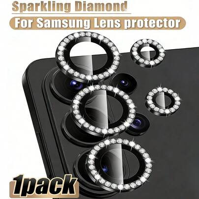 1 Set Crystal Diamond Camera Lens Protector, Suitable For Galaxy S26/S25/S24/S23/S25 Ultra/S24/A16/A36/A55/A56/A54/A34/A14/S24 Ultra/S23 Plus And Other Models. Metal Camera Lens Protection Ring. Suitable For Daily Protection, Office And Home Use. Sparkling Crystal Phone Camera Cover, Waterproof, Shockproof, Anti-Fall, Anti-Scratch, Anti-Fingerprint, Providing All-Round Protection. Diamond Black.