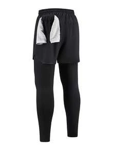 3pcs/Set Men's Sports Fashion Double-Layer Patchwork Shorts, Multi-Color Combination - Multicolor - View 3