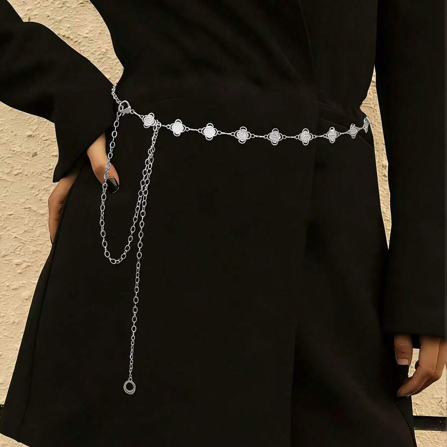 1pc Retro Fashion Personalized Street Waist Chain, Bohemian Textured Waist Belt, Skirt Chain, Pant Chain, Suitable For Women's Daily Wear And Parties - Silver - View 1