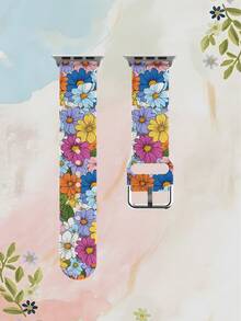 彩色花卉矽膠錶帶 男女通用，適用於 38mm 40mm 41mm 42mm 44mm 45mm 46mm 49mm，適用於 Series Ultra/S11/S10/SE/8/7/6/5/4/3/2/1 - 彩色 - 查看 9