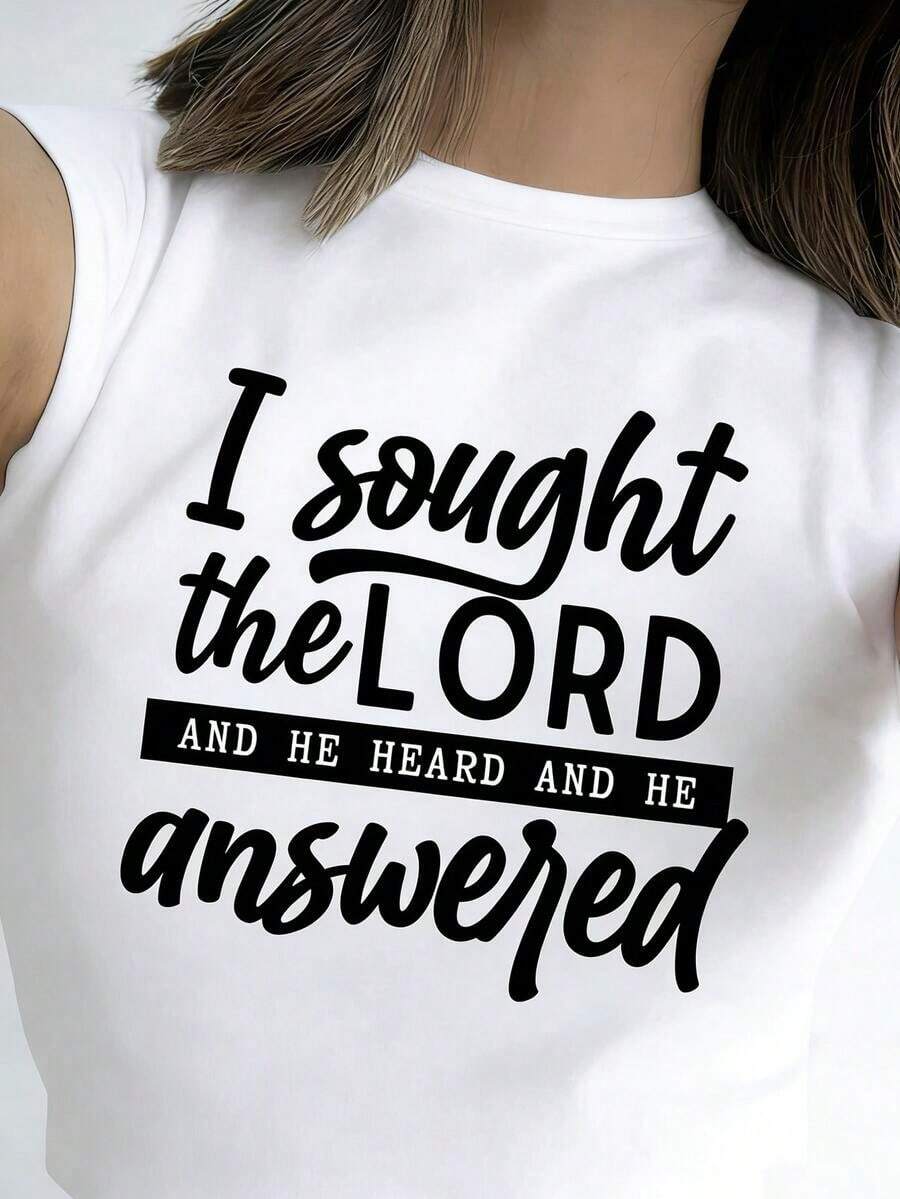 Graphic TeesWomen's Plus Size 100% Cotton Short Sleeve Crew Neck T-Shirt - With "I Sought The Lord And He Heard And He Answered" Faith Graphic (White Font Design), Soft Breathable Casual Top Suitable For Daily Leisure & Faith-Inspired Gatherings100% CottonWomen's Casual Cotton Tee Mother's Day Gift - 白色 - 查看 1