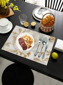 4pcs Elegant Floral Design Placemats, Polyester Rectangle Washable Table Mats, Suitable For Kitchen And Dining Room - Multicolor - View 4