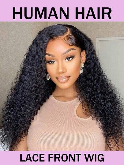 Kinky Curly Lace Front Wigs Human Hair 13x4 Transparent Kinky Curly Lace Front Wigs For Women 180% Density Curly Lace Front Wig Kinky Curly Wigs With Baby Hair Natural Black Color