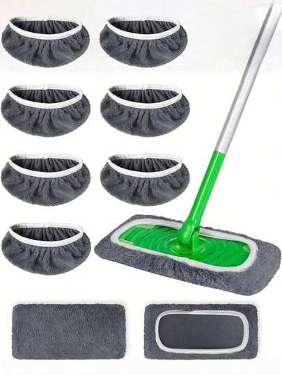 4 Pieces Reusable Flat Mop Replacement Cloths, Both Dry And Wet, Cleaning Supplies, Gray Cleaning Mop Replacement Pads, Suitable For Bedrooms, Living Rooms, Kitchens