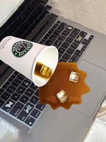 1pc Spilled Coffee Prank Toy, Realistic Beverage Cup, Creative Phone Holder & Desktop Decor - Phone Stand - View 3