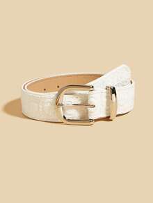 1pc Camellia Casual Punk Retro Party Cute Sexy Street Elegant PU Leather Lace Buckle Belt, Versatile For All Seasons - White - View 1