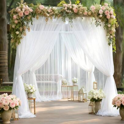 1 Set White Sheer Backdrop Curtain, Tulle Voile Fabric For Wedding Ceremony Decor, Outdoor Party Background, Wedding Arch, Chair Canopy, Suitable For Wedding Ceremony Backdrop, Wedding Arch Decor, Party Window Curtain, Baby Shower, Bridal Shower, Birthday Party, Gender Reveal Party, Dessert Table, Graduation Party, Engagement Party, Etc.