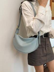 New Fashion Women's Solid Color Minimalist Shoulder Bag, PU Leather, Suitable For Dates, Shopping, Versatile And Exquisite - Blue - View 9