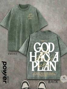 Jesus Tee God Has A Plan Graphic Tee Double-Sided Print Washed T-Shirt Holiday Gifts Y2K Men's Graphic Tees, Street - Style Vintage Washed T - Shirts, 230G Cotton T - Shirts, 100% Pure Cotton, Unisex Graphic Tees Halloween Back To School ShirtsNew Casual T-Shirts For Men And Women - 紅色 - 查看 9